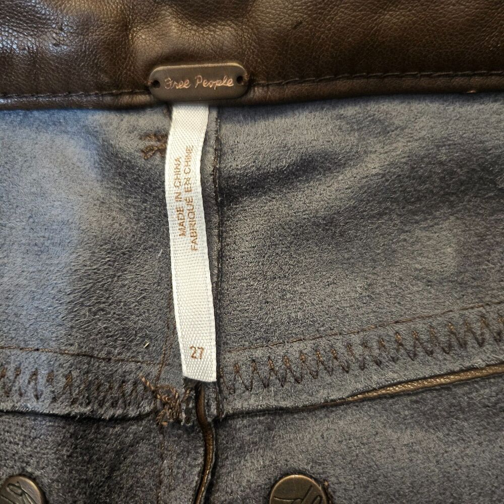 Free People Brown Vegan Faux Leather Pants Size 27 Slim Straight Boho - Picture 3 of 13